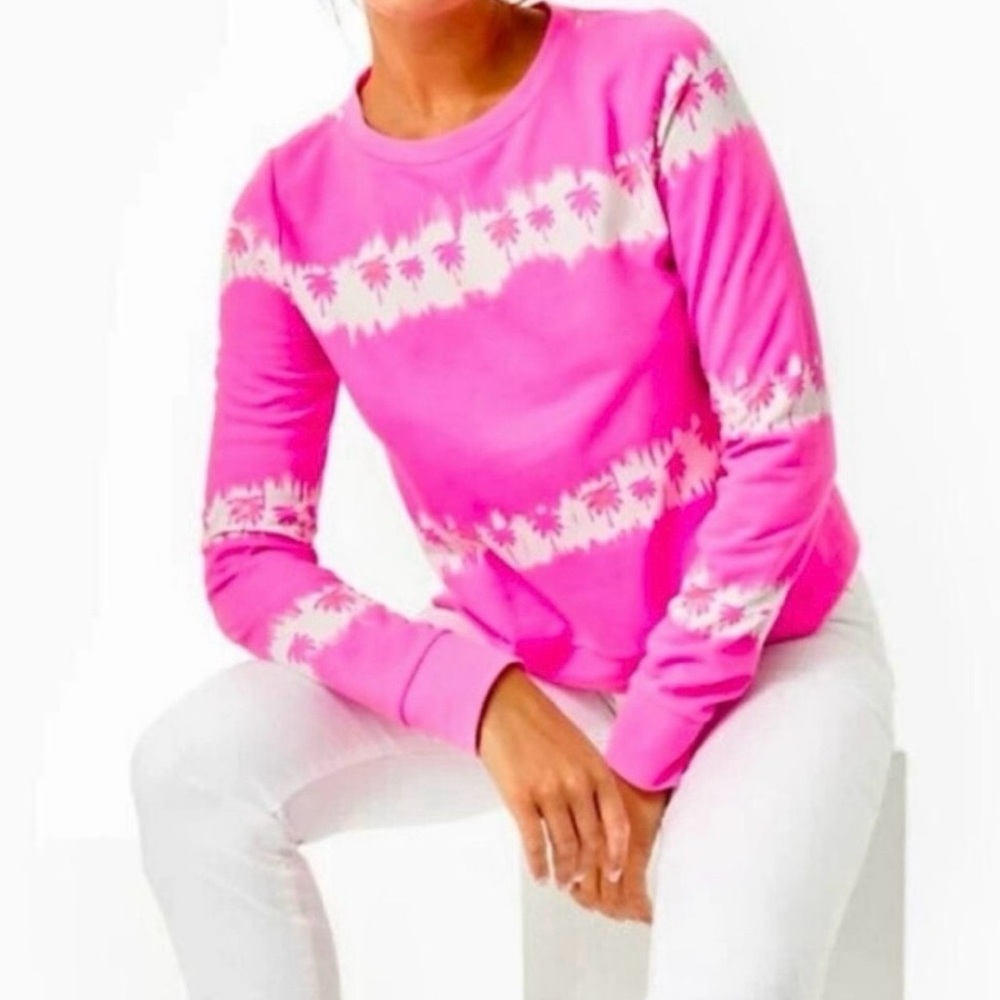Lilly Pulitzer Gayl Sweatshirt Size Small Plumeria Pink Paradise Palm Tie Dye
